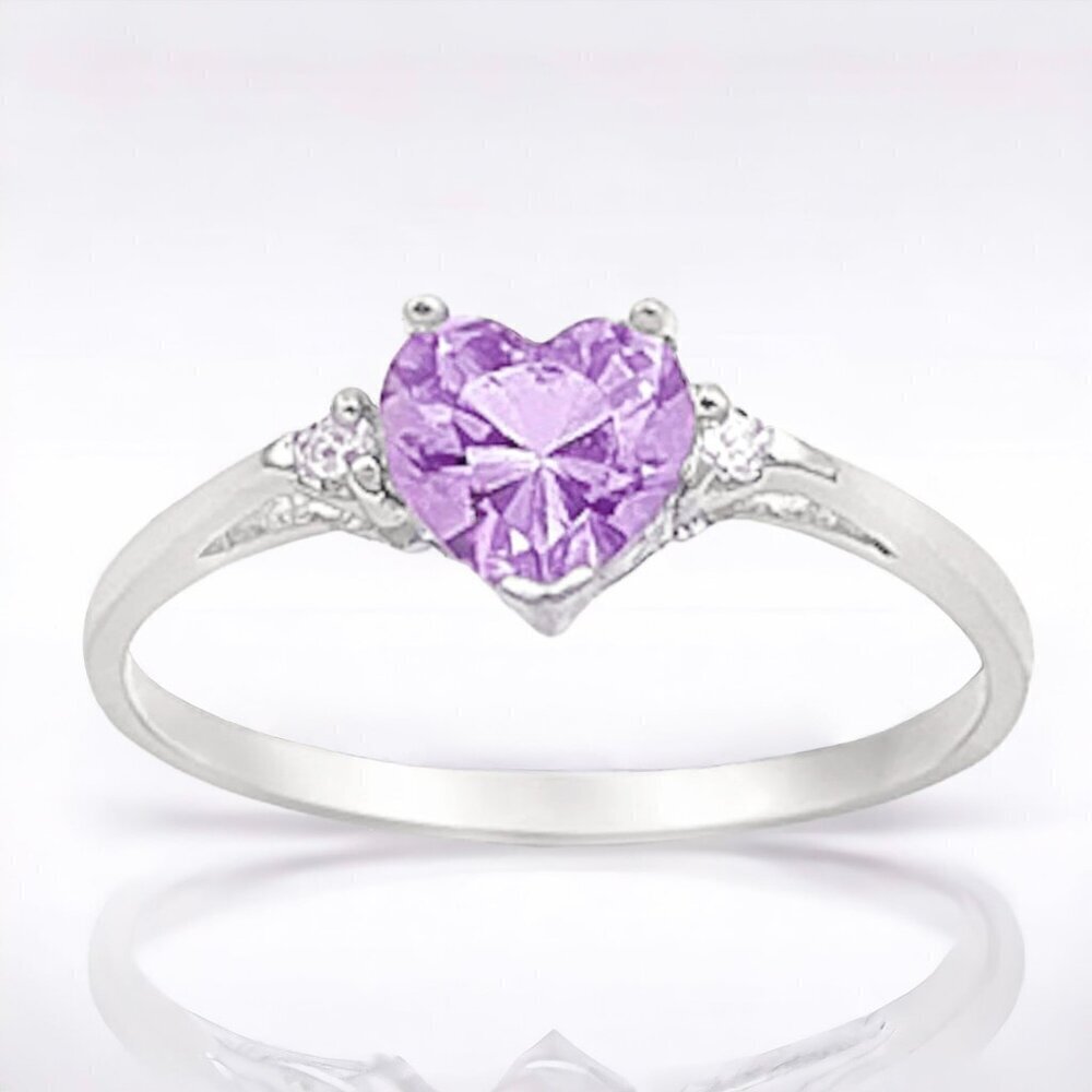 NWT Fashion Women's 925 Sterling Silver Lavender Stone CZ Heart Ring